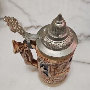 Vintage Ceramic Beer Stein with Silver Lid